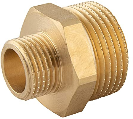 konst-install Doppelnippel reduziert Messing 1 auf 3/4 Zoll (Ø 33,2mm x Ø 26,4mm), Reduziernippel AG/AG, Verbindungsstück Außengewinde auf Außengewinde, Gewinde-Fitting, Messing Fittings