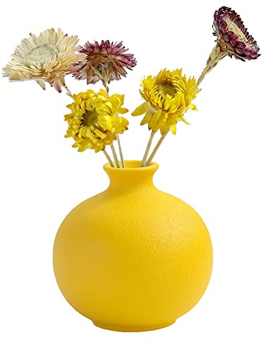 Moiyoudis Florero de cerámica Adornos escandinavo Estilo Escandinavo de escritorio de cerámica de color decorativo florero de arreglo de flores (A-Amarillo)