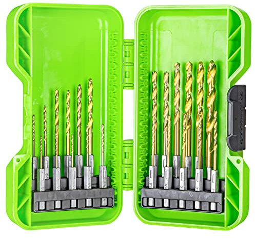 Greenworks Bit di avvitamento per trapano HSS 135° con attacco esagonale (set completo da 22 bit rivestiti in stagno da 1,5mm a 8mm adatti a tutti i trapani e avvitatori a batteria)