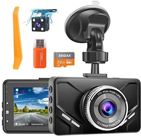 Dashcam Auto Vorne und Hinten, Dual Autokamera mit SD-Karte, FHD 1080P, 3 Zoll IPS Bildschirm, Nachtsicht, 170° Weitwinkel, G-Sensor, Loop-Aufnahme, Bewegungserkennung, Parküberwachung, WDR