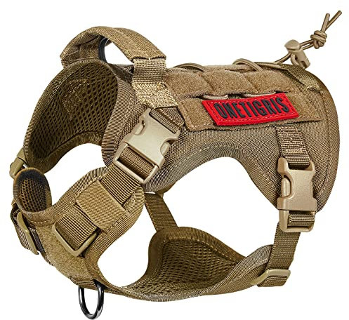 OneTigris Hundegeschirr, FIRE WATCHER Taktische Geschirr Sicherheitsgeschirr Hunde Hundeweste mit 1 Griffe und 2 D-Ring 1000D Nylon (XS, Braun)
