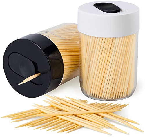 Sturdy Toothpick Holder with 800 Natural Toothpicks Wooden 2Pack