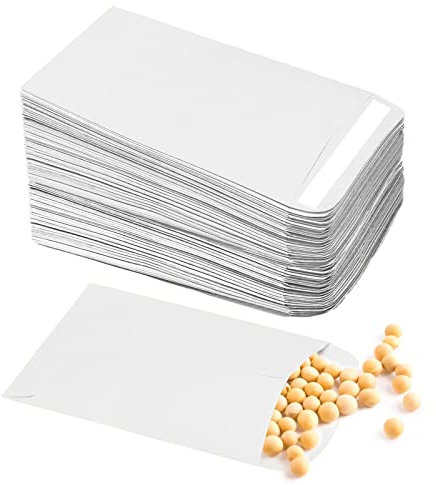 Papiertüten Klein Weiß 100 Stück Samentütchen Selbstklebende Mini Tüten Papier Kleine Samentüten Leer Umschläge für Löhne Samen 6x10 cm