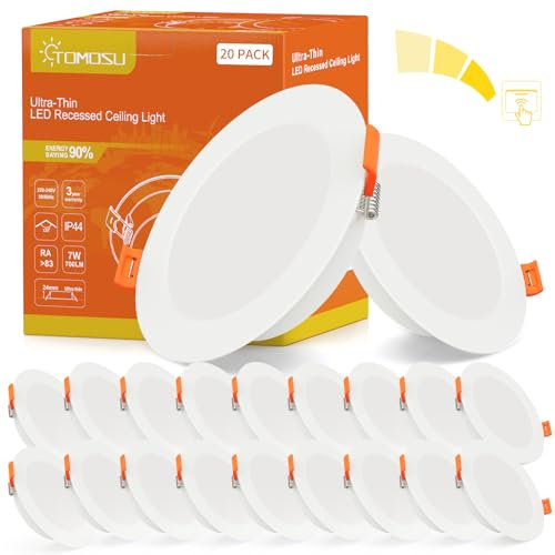 Tomosu LED Einbaustrahler Dimmbar 230V Flach, LED Spot 7W 700LM, IP44 Einbauleuchten für das Bad, Neutralweiß 4000K, Ø95-105mm Lochdurchmesser, Deckenspots für Wohnzimmer Küche Schlafzimmer, 20er Set
