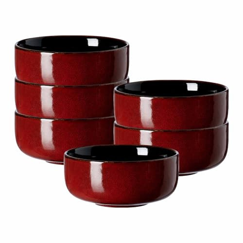 Ritzenhoff & Breker Gambia Müslischalen 6er Set, 14 cm, Runde Schalen mit Farbverläufen, Skandinavisches Design mit Reaktivglasur, Steinzeug, Rot