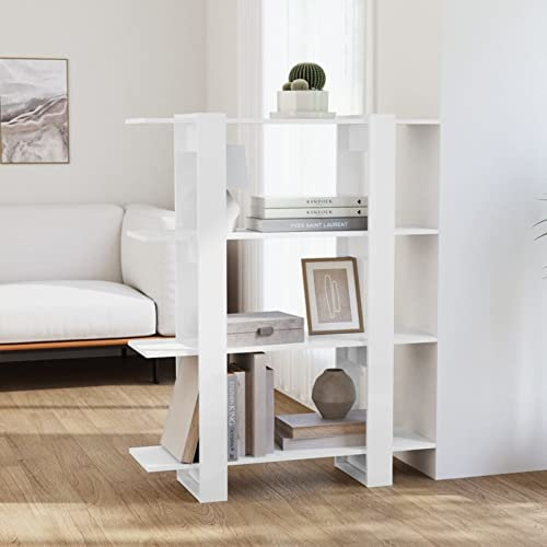 ZEYUAN Bücherregal/Raumteiler, Bookshelf, Regalbrett, Book Shelf, Bücher Regal, Deko Regal Wohnzimmer, Standregal, Hochglanz-Weiß 100x30x123,5 cm