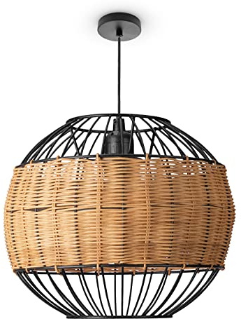Paco Home Rattan Pendelleuchte Wohnzimmer Tischleuchte Boho Style Käfig Lampe Esstischlampe Nachttischlampe Metall E27, Lampenart:Pendelleuchte - Typ 3, Farbe:Natur (Ø30cm)