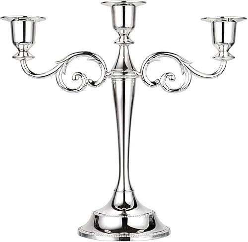 Candeliere Candelabro 3 braccia candele Centrotavolo metallo (ARGENTO)
