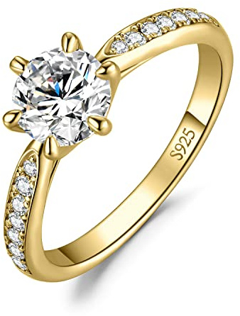 JewelryPalace Solitario Anillo Plata Mujer 1ct Circonita Corte Redonda, Anillo de Compromiso Oro 14k Media Eternidad Diamante Simulado, Anillo Promesa Niña Clásico Piedra, Conjunto Joyas para Novia 7