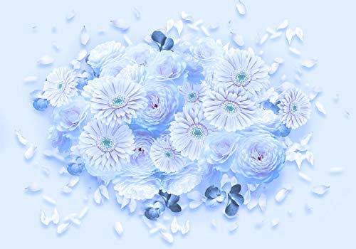 wandmotiv24 Fototapete Blau Blumen, 200 x 140cm - selbstklebende Strukturtapete, Wanddeko, Wandbild, Wandtapete, Blüten Blätter M3710