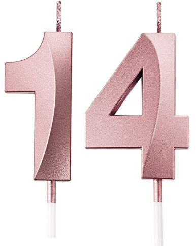 14th Geburtstagskerzen, FAINCA Zahlen Kerzen, 5 CM Roségold Geburtstagskerze, für Geburtstagskerzen für Torte Jubiläum, Meilensteinzeitalter