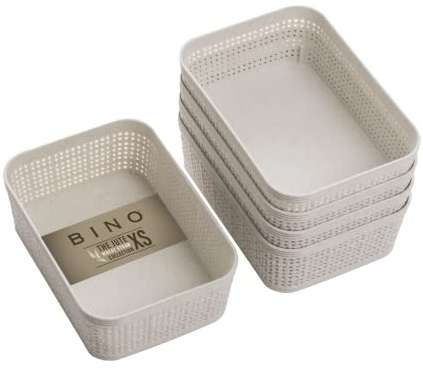 BINO | Woven Plastic Basket | XS (Natural), 5-Pack | THE JUTE COLLECTION | Home Organization, Space - Saving Storage, Stylish Design | Jute Basket | Plastic Storage Basket