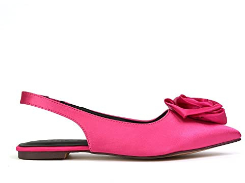 Womens Flat Slingback Satin Flower Shoes Ladies Pointed Bridal Flower Girl Bridesmaid Sandals Size 3-8