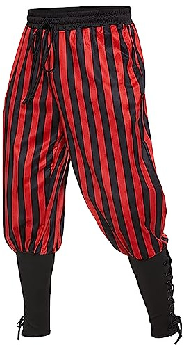 KBOPLEMQ Clown Hippie Trousers Men's Striped Steampunk Harem Trousers Men's Goa Trousers Long Men's Harem Trousers Baggy Pump Trousers Men with Pockets Elastic Waistband, red, XL