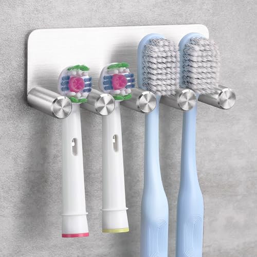 OETAMS Zahnbürstenhalter Ohne Bohren Elektrisch Zahnbürste Halter Wand Aufsteckbürsten Halter Edelstahl Zahnburstenhalterung Selbstklebend Zahnbürstenkopf Halter Silber