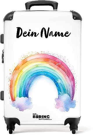 NoBoringSuitcases.com® Personalisierte Kinder Koffer, 67x43x25cm - Hartschalenkoffer mit Rollen - Regenbogen - Aquarell - Mittelgroß
