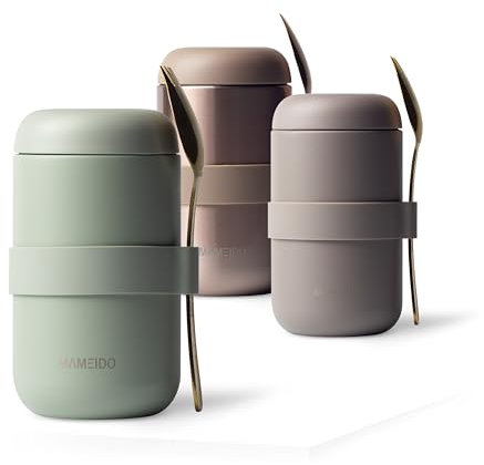 MAMEIDO Thermobehälter für Essen 500ml, Müslibecher to go Edelstahl, Thermobecher Essen auslaufsicher, Ideal für Joghurt, Porridge, Babybrei, Suppen & Eis (Desert Sage, 0,5l)