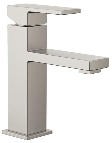 Moen Revyl Spot Resist Nickel One-Handle Single Hole Modern Bathroom Sink Faucet with Optional Deckplate and Spring Loaded Drain Assembly, 84771SRN