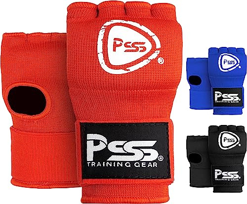 PSS Barn boxningsgel skum vadderade inre handskar – elastisk hand snabb handledswrap ungdom/barn par MMA, Muay Thai, kickboxning och kampsportträning (XS, röd)