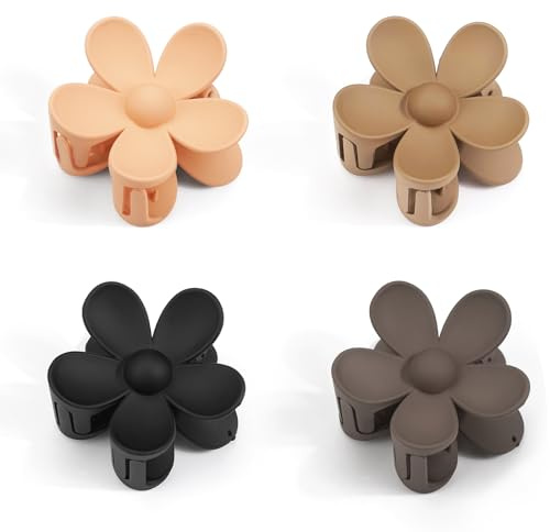 JOYOYO 4 Pinzas para el Pelo de Flores para Mujeres y Niñas, Tamaño Mediano, 3 Pulgadas, para Cabello Grueso y Fino, Plástico Mate, Colores Naturales