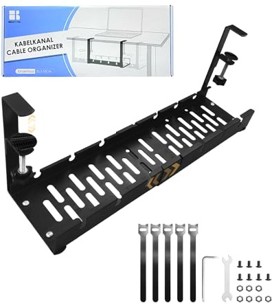 Hibeauty Pro Kabelkanal Schreibtisch, Einziehbar 30,5-55CM Schwarz, 1 Stück | Kabelmanagement Schreibtisch Ohne Bohren, Kabelkorb Klemmbar für Büro und Home, mit Kabel Management-Zubehör