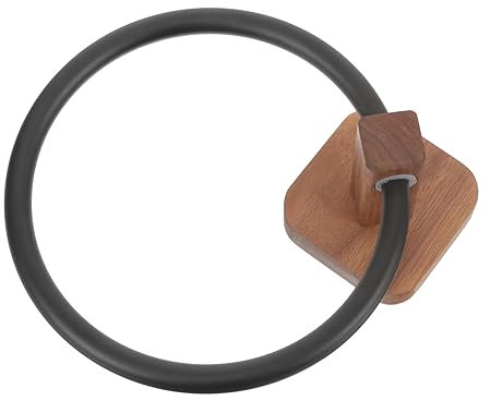 DOITOOL Wooden Wall Towel Holder Bathroom Towel Ring Counter Wash Cloth Holder Black No-drill Mount for Shower and Kitchen