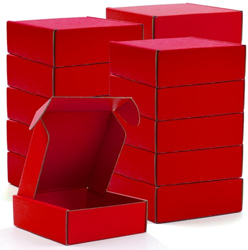 Kartonglådor, 15-pack fraktlådor 6 x 6 x 2 återvinningsbara postlådor färgade korrugerad kartonglåda, små förvaringslådor för frakt, post, presentförpackning (röd)