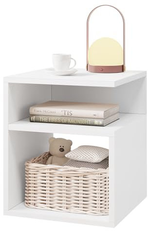 EUGAD Nachttisch Weiß, Beistelltisch mit 2 offene Fächer, 35x41,5x35 cm, Nachtkommode Nachtschrank für Boxspringbett, Platzsparender Nachttisch für Wohnzimmer Schlafzimmer, 0002CTG