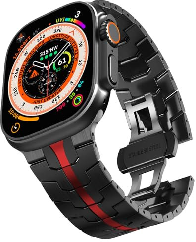 KADES kompatibel mit Apple Watch Armband 49mm 46mm 45mm 44mm 42mm(Series 3), Herren Metall Glieder Ersatzarmband für iWatch Ultra 3 2 1,SE 3 2 1,Series 11 10 9 8 7 6 5 4 3 2 1,Schwarz/Rot