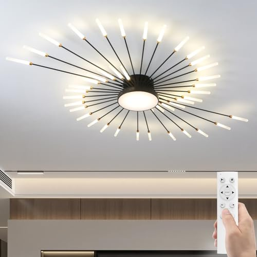 RRBEST Modern Deckenleuchte Mit Fernsteuerung,LED Deckenleuchte Dimmbar,Schwarz Wohnzimmerlampe,Modern Design Schlafzimmerlampe für Schlafzimmer Esszimmer Restaurant(Schwarz,42+1 Köpfe)