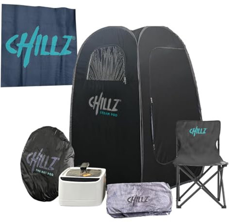 CHILLZ® Gen2 Steam Sauna Pod Portable Sauna Pod Steam Sauna – Full Body Sauna Steam Tent, Steam Sauna Home Sauna with Remote + Touchscreen 1200W 2.6 Litre Generator inc Chair, Dry Towel, Dry Mat