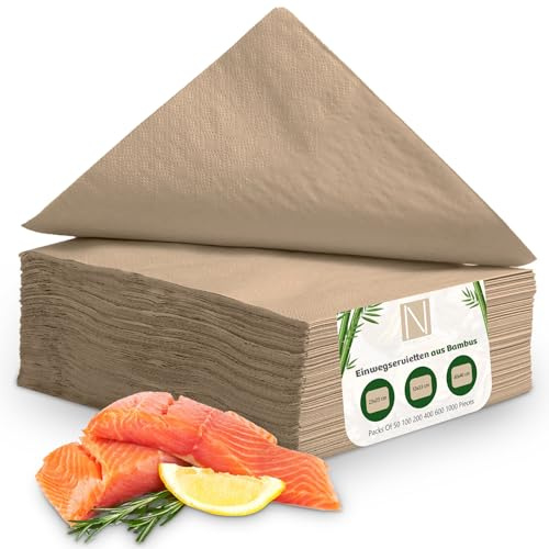 Natur2go - Servietten aus Einweg Bambus Papier-Servietten Braun 2-lagig 1/4-Faltung Nachhaltig (400, 40x40 cm)