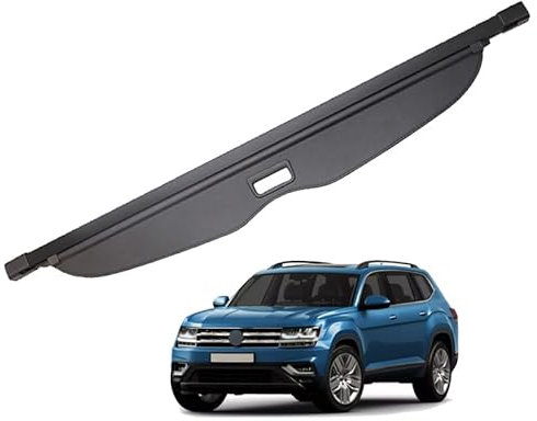 SUHNGE Auto Einziehbarer Laderaumabdeckung Kofferraum für V.W Atlas CA1 2018-2023, Schwarz Schutz Der Privatsphäre Abdeckung Hutablage Cargo Cover, Ausziehbar Kofferraumabdeckung Rollo