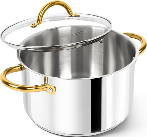 MICHELANGELO 6L Stainless Steel Stock Pot with Lid - Induction Compatible Soup Pot, Cooking Pot with Riveted Handle