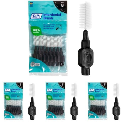 TePe Interdental Brush, Original, Black, 1.5 mm/ISO 8, 8pcs, plaque removal, efficient clean between the teeth, tooth floss, for narrow gaps (Packung mit 4)