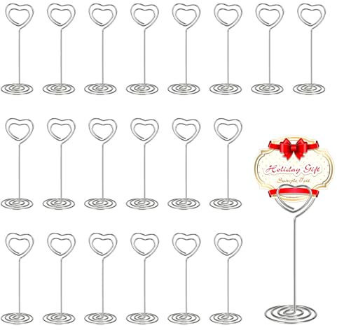 Porte Nom Table,Photo Menu Clip Porte,20 Pièces Porte-Numéros de Table,Porte Cartes en Forme de Coeur,Supports de Numéro de Table,Photo Menu Clip pour Numéro de Table pour Photos, Mémos,Mariages-Coeur