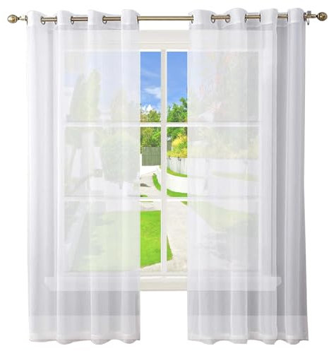 GAIFNAG Voile Vorhang Sheer Leinenvorhang 180 x 235 cm Transparent in Leinen-Optik Waschbar in Vielen Bunten Farben mit Ösen Verdunklungsvorhang Ösenschal für Hochzeit Fenster Wohnzimmer, Weiß