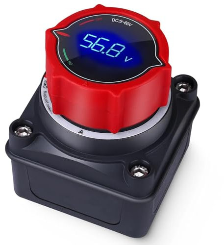Upgrade Batterietrennschalter mit Voltmeter,DC 5-60V Hauptisolierungs- und Abschalt-/Ausschalt-Schalter für für Auto LKW Boot Jacht Wohnwagen Motorrad KFZ