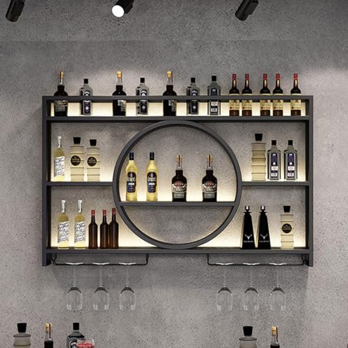 An der Wand montiertes Weinregal, modernes, an der Wand montiertes Weinregal aus Metall mit 3 Ebenen, schwebende Barregale, Weinhalter aus Eisen mit Regalen, für Küche, Esszimmer, Bar (schwa