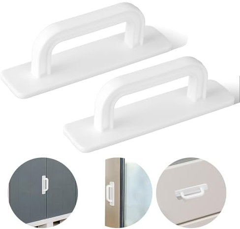 Aeaocvo 2 stycken självhäftande möbelhandtag, 100 mm vita skåphandtag utan borrning, balkongdörrhandtag, ytterhandtag, självhäftande skjutdörrhandtag för köksskåp, garderob