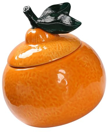 VOSAREA Large Orange Ceramic Storage Jar with Lid Creative Decorative Canister for Kitchen Counter Multifunctional Tea Candy Sugar Container Wedding Favor Present
