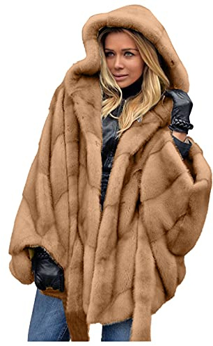 Cappotto caldo in pelliccia sintetica da donna Taglie forti Giacca con cappuccio in temperamento con maniche a in tinta unita elegante di lusso Giacca E Pantaloni Eleganti Donna Taglie Forti