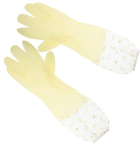 SKISUNO Long Rubber Dishwashing Gloves Non-slip Heavy Duty 2 Pairs | Yellow, for Dishes and Vegetables, Reusable Cleaning Pair with Comfortable Fit and Protection
