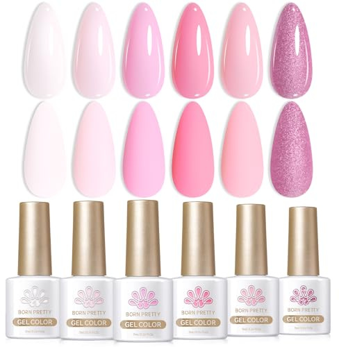 Born Pretty UV-nagellack, UV-lack, LED, soak off, sött och vackert, manikyrgellack, hudton, rosa, vit