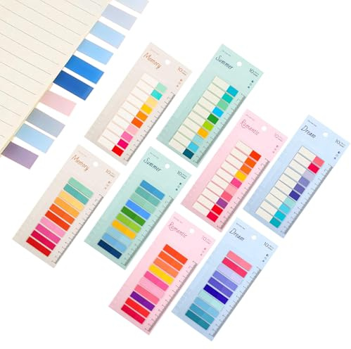 1600 Stück Haftstreifen, 8 Stile Selbstklebende Haftnotizen mit Lineal, Transparent Sticky Notes, Klein Klebezettel Notizzettel, Page Marker Haftmarker Index Book Tabs für Büro Schule (Mehrfarbig)