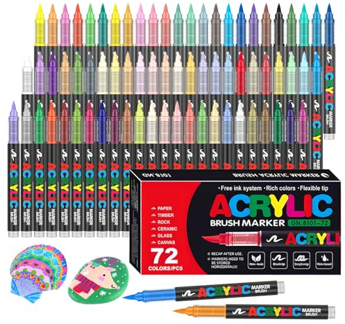 Efimeso 72 Colours Acrylic Paint Pens,Water-Based Brush Markers Paint Pens Acrylic Markers for Rock Painting, Canvas, Wood, Stone, Ceramic, Glass, Fabric