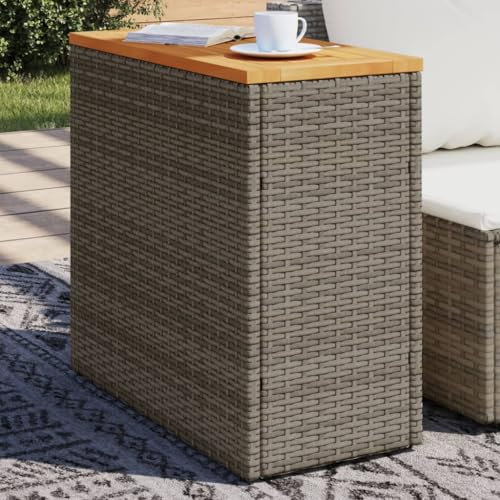 BOWEKAM Home & Garden-Garden Beistelltisch mit Holzplatte, grau, 58 x 27,5 x 55 cm, Poly-Rattan-Möbelwahl