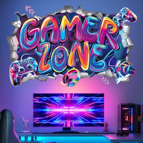 wondever Wandtattoo 3D Gamer Wandsticker Gamer Zone Graffiti Gamer Poster | Abziehen und Aufkleben, Abziehbar, Wandaufkleber Selbstklebend für Kinderzimmer Junge Babyzimmer Jungenzimmer Wanddeko
