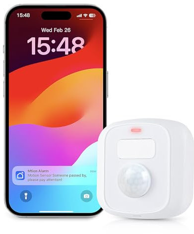 Sensore di Movimento PHYSEN da Interno, Controllo Smart Home, Sensore di Movimento Intelligente con Notifica via App/Senza Allarme Sonoro, Compatibile con Tuya/Smart Life/Alexa