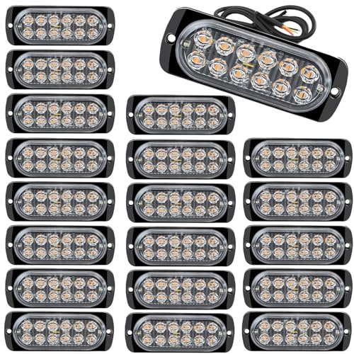 20 Pcs Aluminum LED Strobe Light– 12 LEDs Per Light | 18 Flash & Steady Modes | Amber/White Dual-Color Warning Lights | IP65 Waterproof – Ideal for Trucks, Trailers & Towing Vehicles​